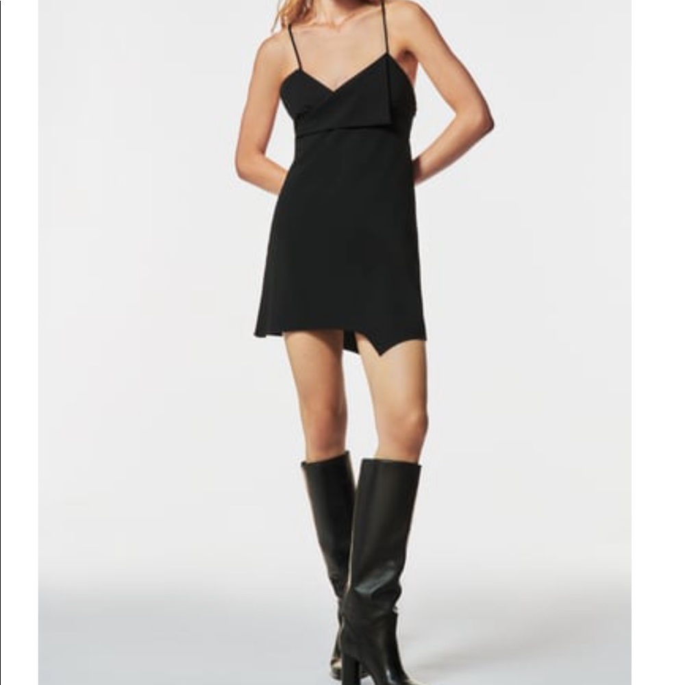 NWT Zara Mini Surplice Dress in Black